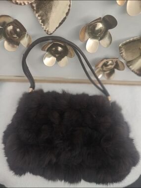 Cache Dark Brown Faux Fur Shoulder Bag with Double Handles